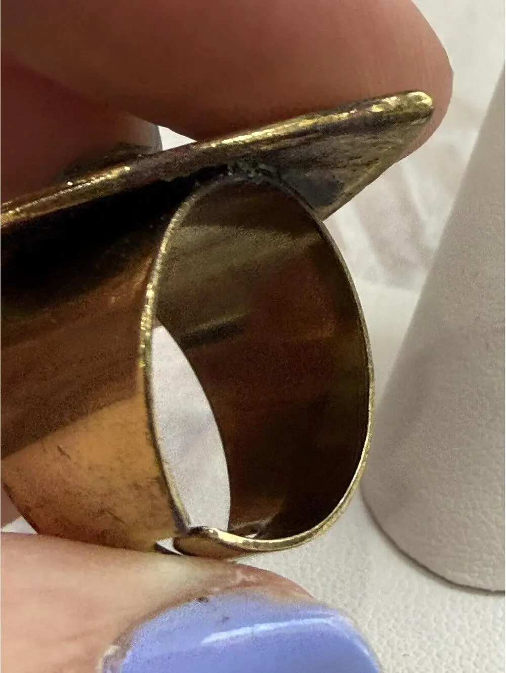 Vintage Gold Tone Teardrop Ring with Green Faceted Stone Adjustable